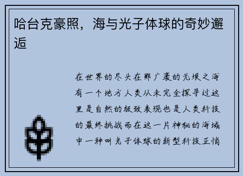 哈台克豪照，海与光子体球的奇妙邂逅